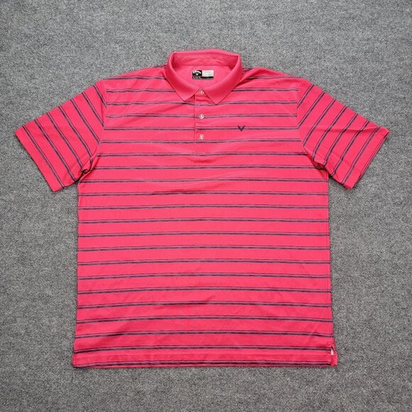 Callaway Polo Shirt Mens XL Red Striped Short Sleeve Golf‎ Performance Preppy - Picture 1 of 8